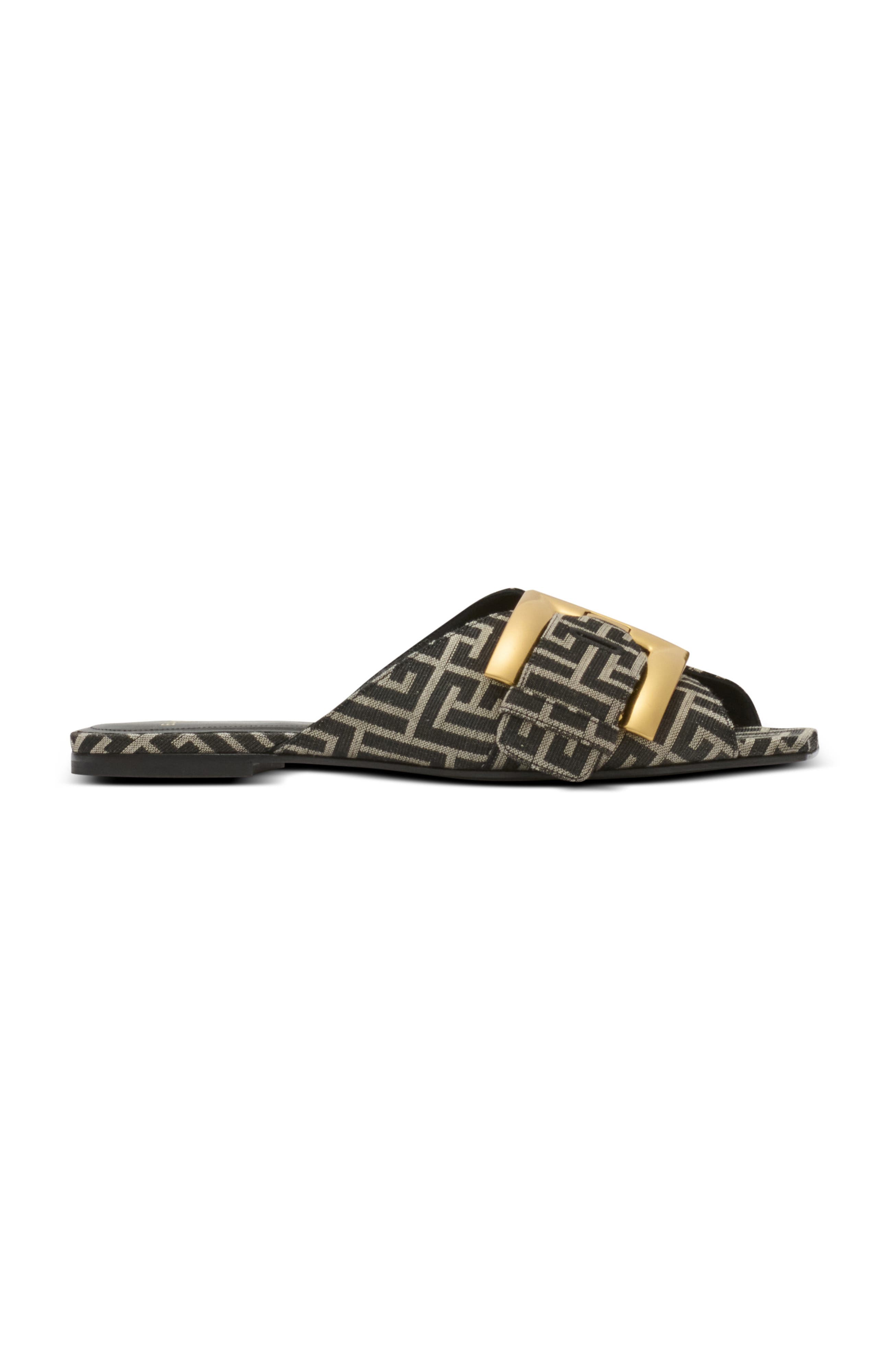 Balmain Flat monogram jacquard Anthem sandals, Alternate, color, Black