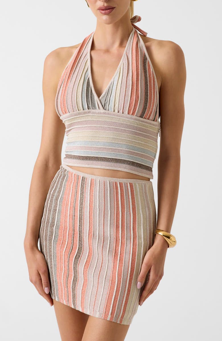 Marciano Rosy Stripe Metallic Knit Halter Neck Sweater, Main, color,