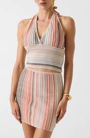 Marciano Rosy Stripe Metallic Knit Halter Neck Sweater