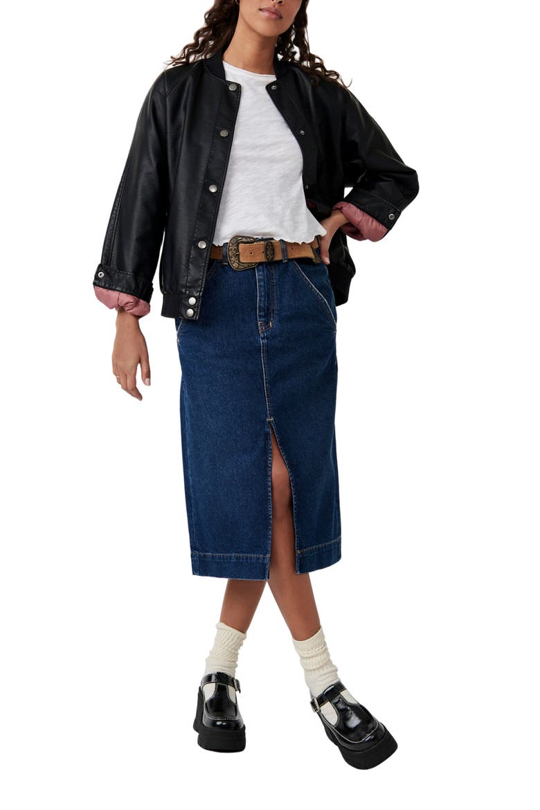 Wild Roses Denim Midi Skirt, Alternate, color, DARK INDIGO