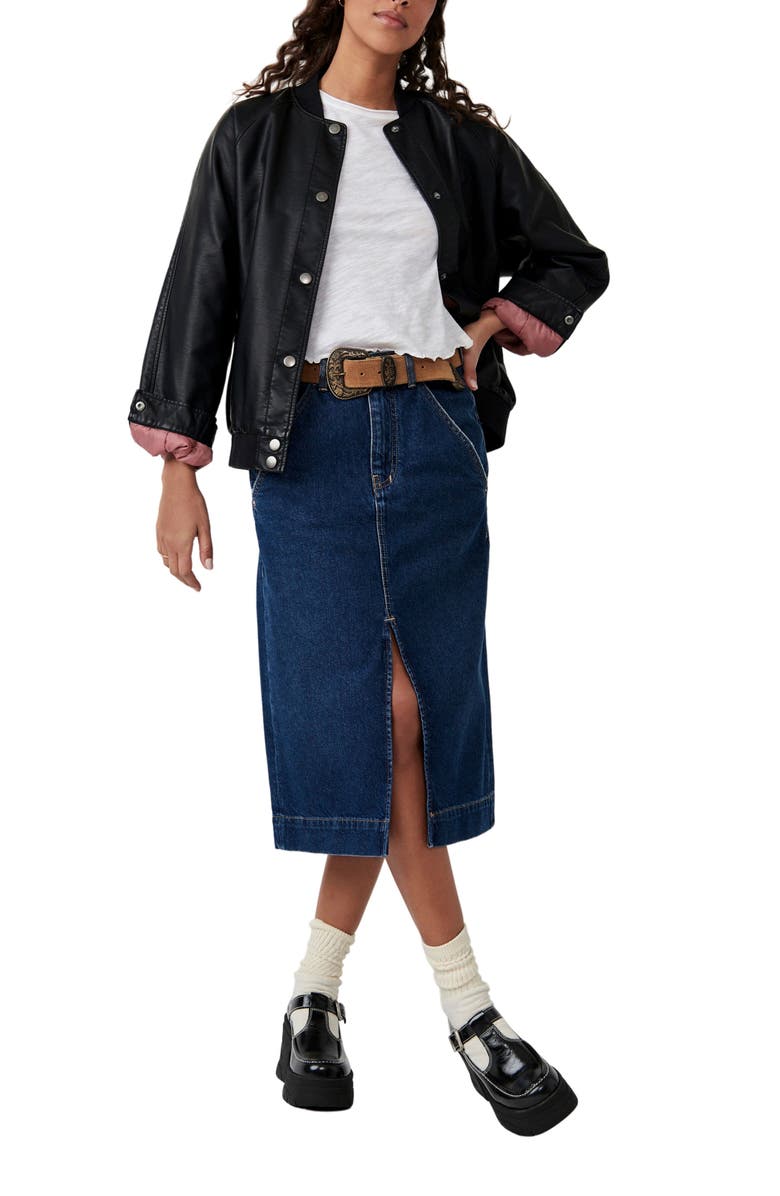 Free People Wild Roses Denim Midi Skirt, Alternate, color, 