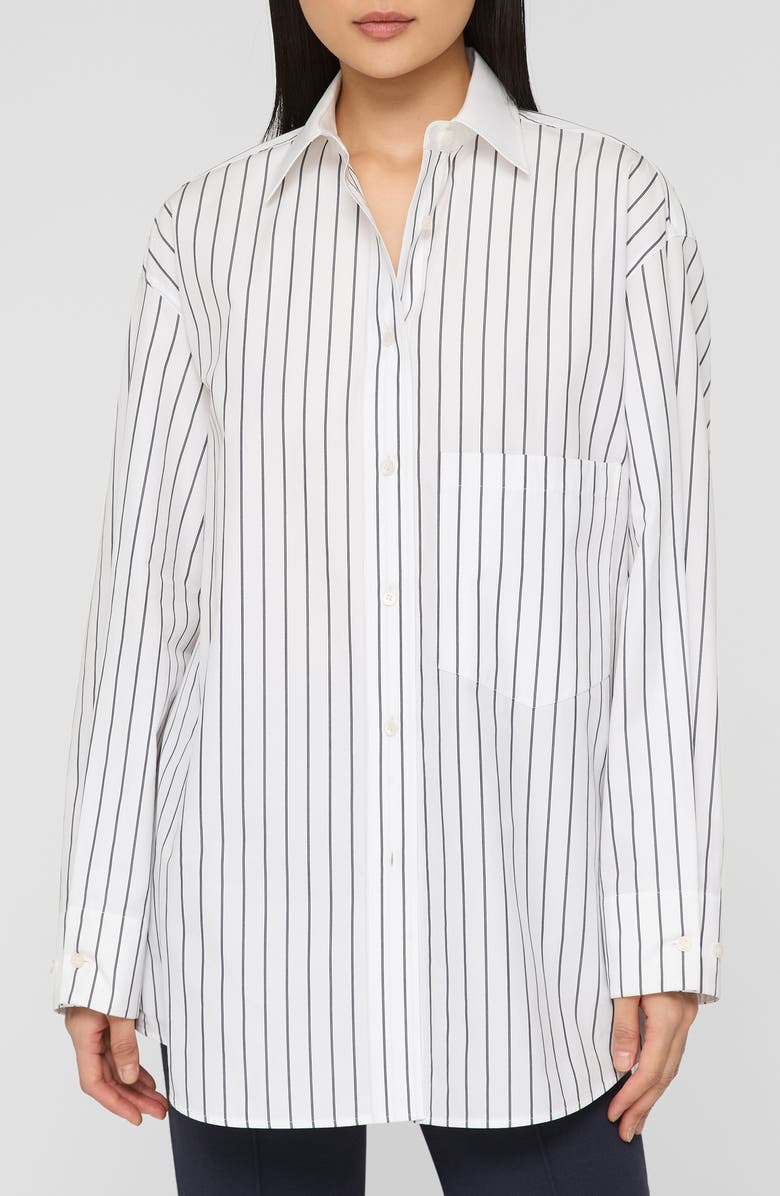 Lafayette 148 New York Oversize Stripe Cotton Button-Up Shirt, Main, color, Bluebell Multi