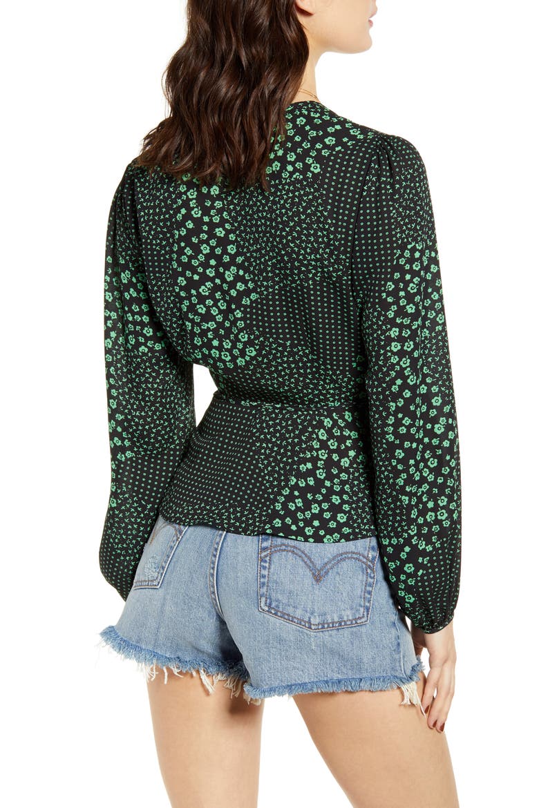 Wrap Top, Alternate, color, BLACK/ GREEN FLORAL