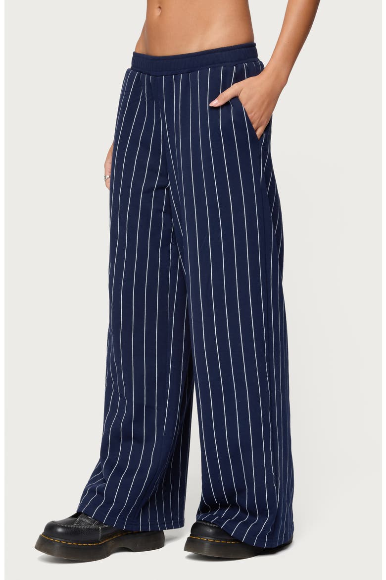 Mercer Pinstripe Wide Leg Pants, Alternate, color, NAVY