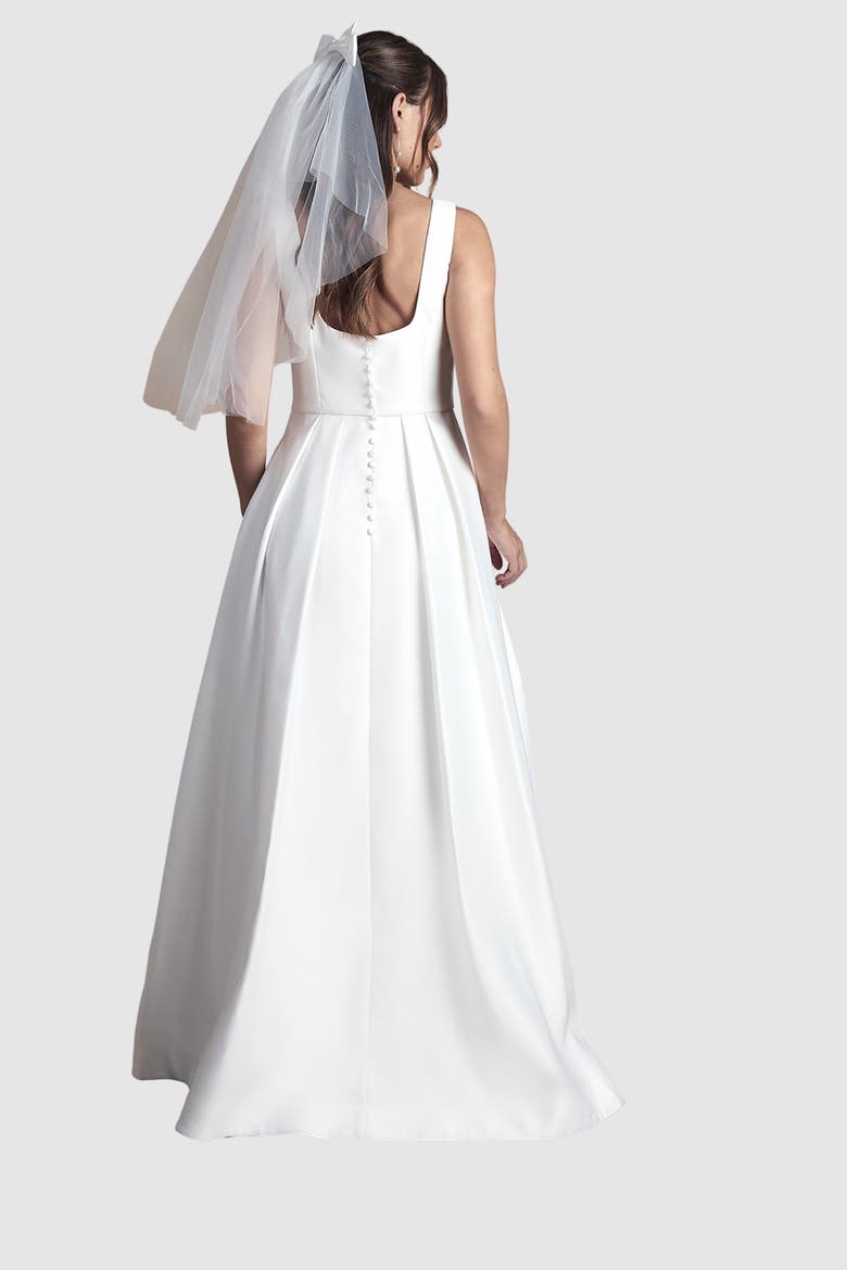Pleated Satin Maxi Dress, Alternate, color, Ivory