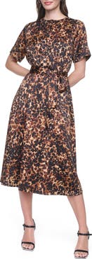 DKNY Short Sleeve A-Line Satin Dress