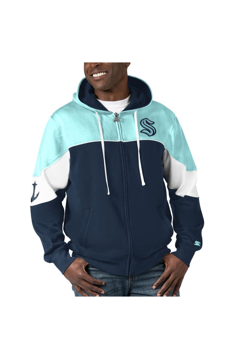 STARTER Men's Starter  Navy/Light Blue Seattle Kraken Power Forward Full-Zip Hoodie, Main, color, Navy