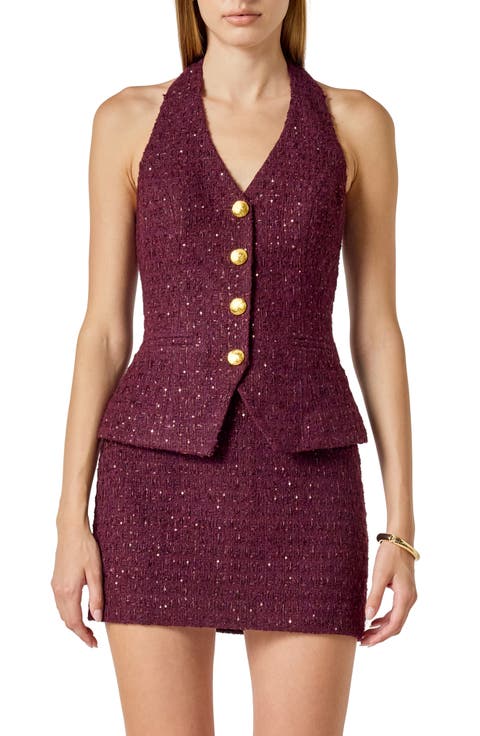 Halter Tweed Button Vest