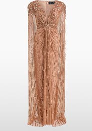 Jenny Packham Lotus Lady Sequin-Embellished Cape Gown