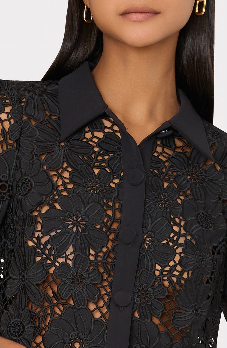 Milly Addison Lace Crop Shirt, Alternate, color, Black