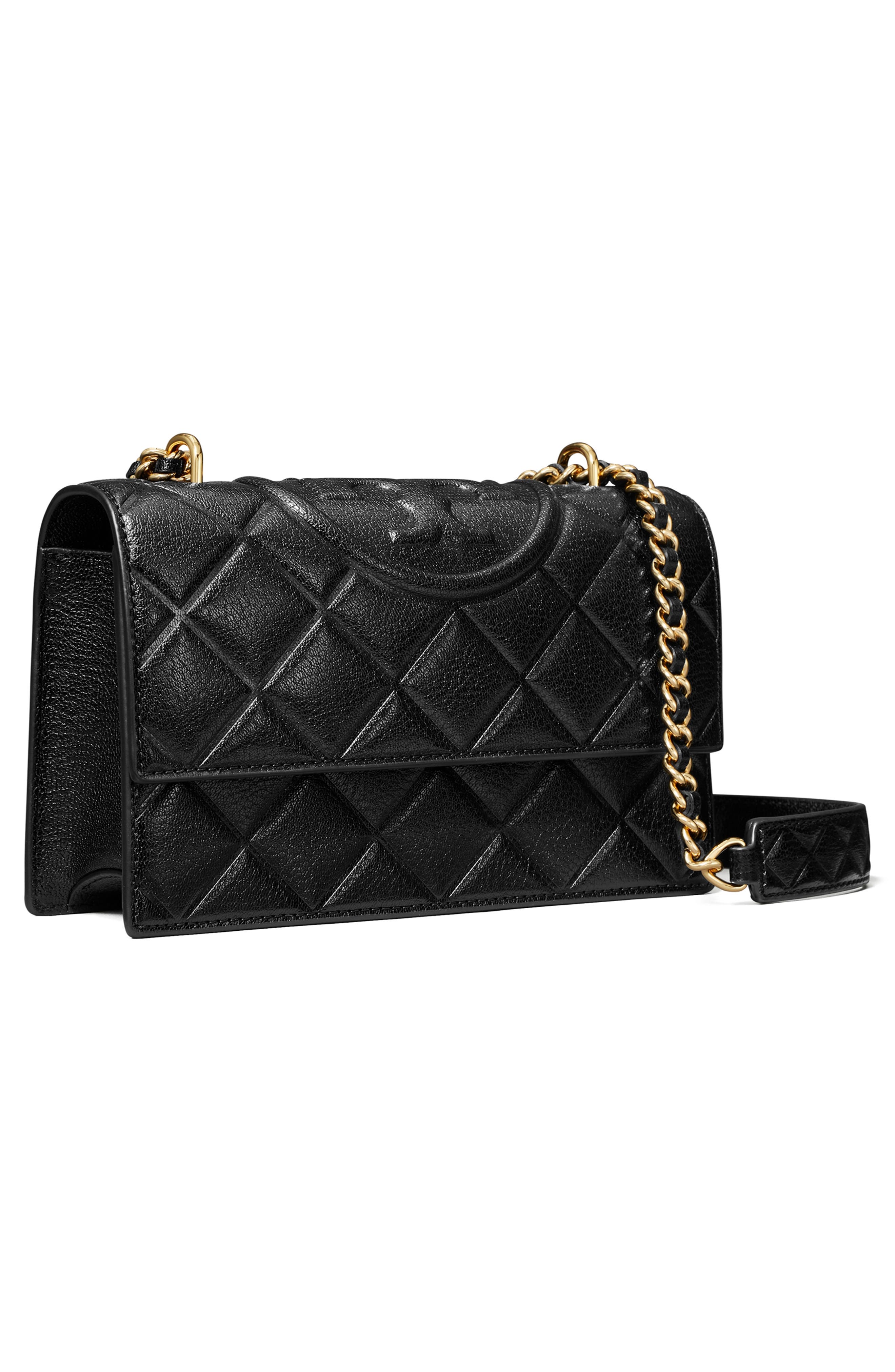 Tory Burch Small Fleming Diamond Quilted Leather Convertible Shoulder Bag, Alternate, color, Black