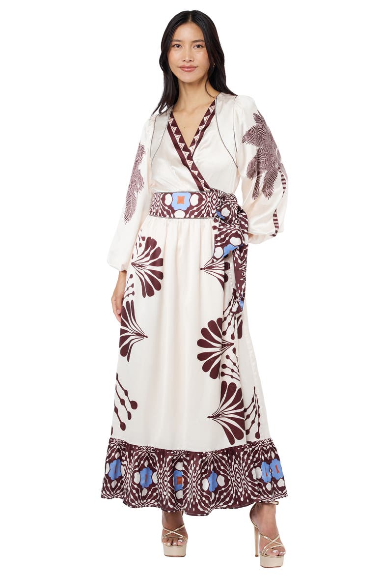 Willow Print Long Sleeve Satin Maxi Dress, Alternate, color, CREAM MULTI