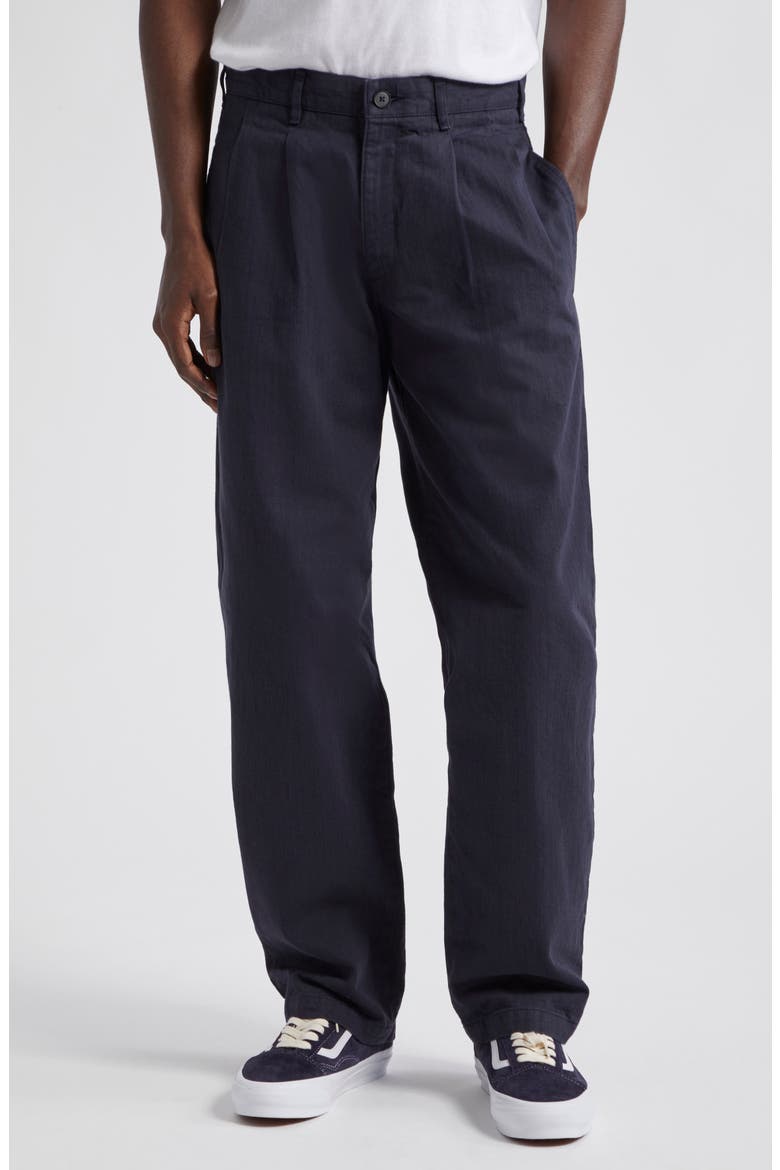 Noah Double Pleat Cotton Herringbone Pants (Men) | Nordstrom