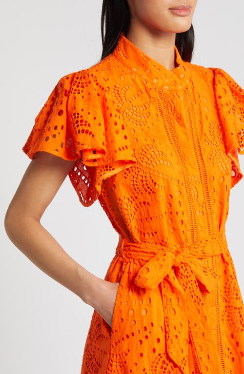 Ciebon Isabella Cotton Eyelet Maxi Shirtdress In Orange