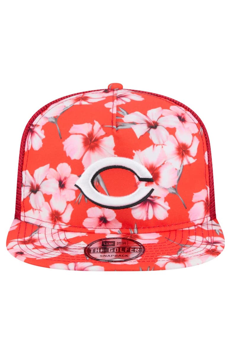 New Era Men's New Era Red Cincinnati Reds Adventure Pattern Golfer Trucker Snapback Hat, Alternate, color, 