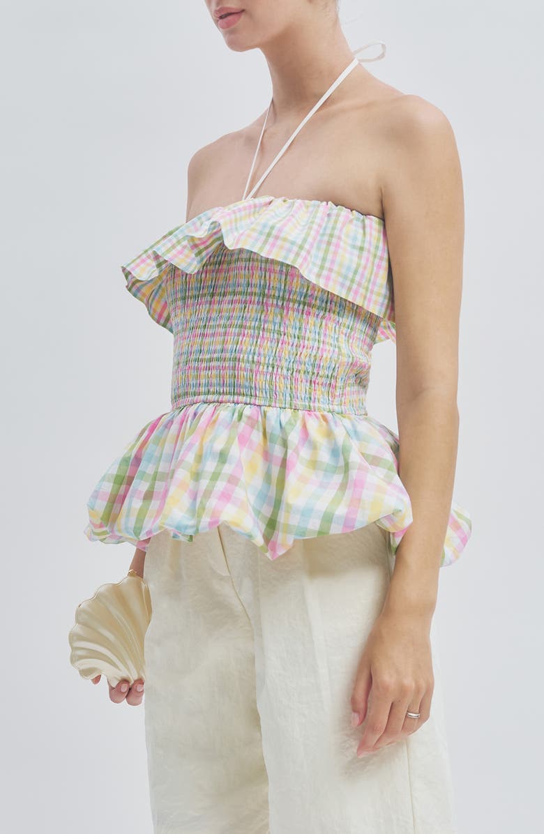 MAUDE CLUB Goldie Halter Top, Alternate, color, Multi Plaid