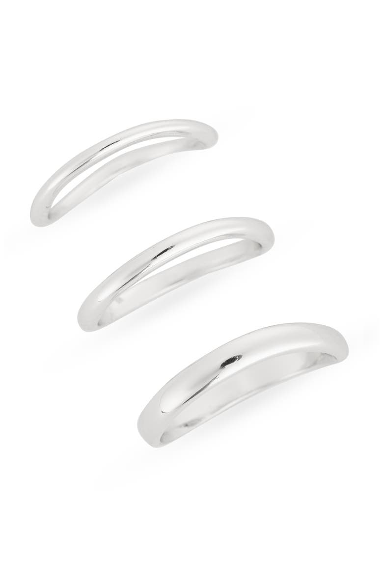 Demi-Fine Set of 3 Wavy Band Rings, Main, color, SILVER