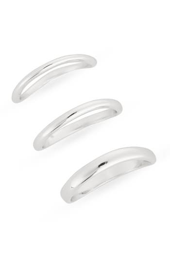 Nordstrom Rack Demi-fine Set Of 3 Wavy Band Rings In Silver