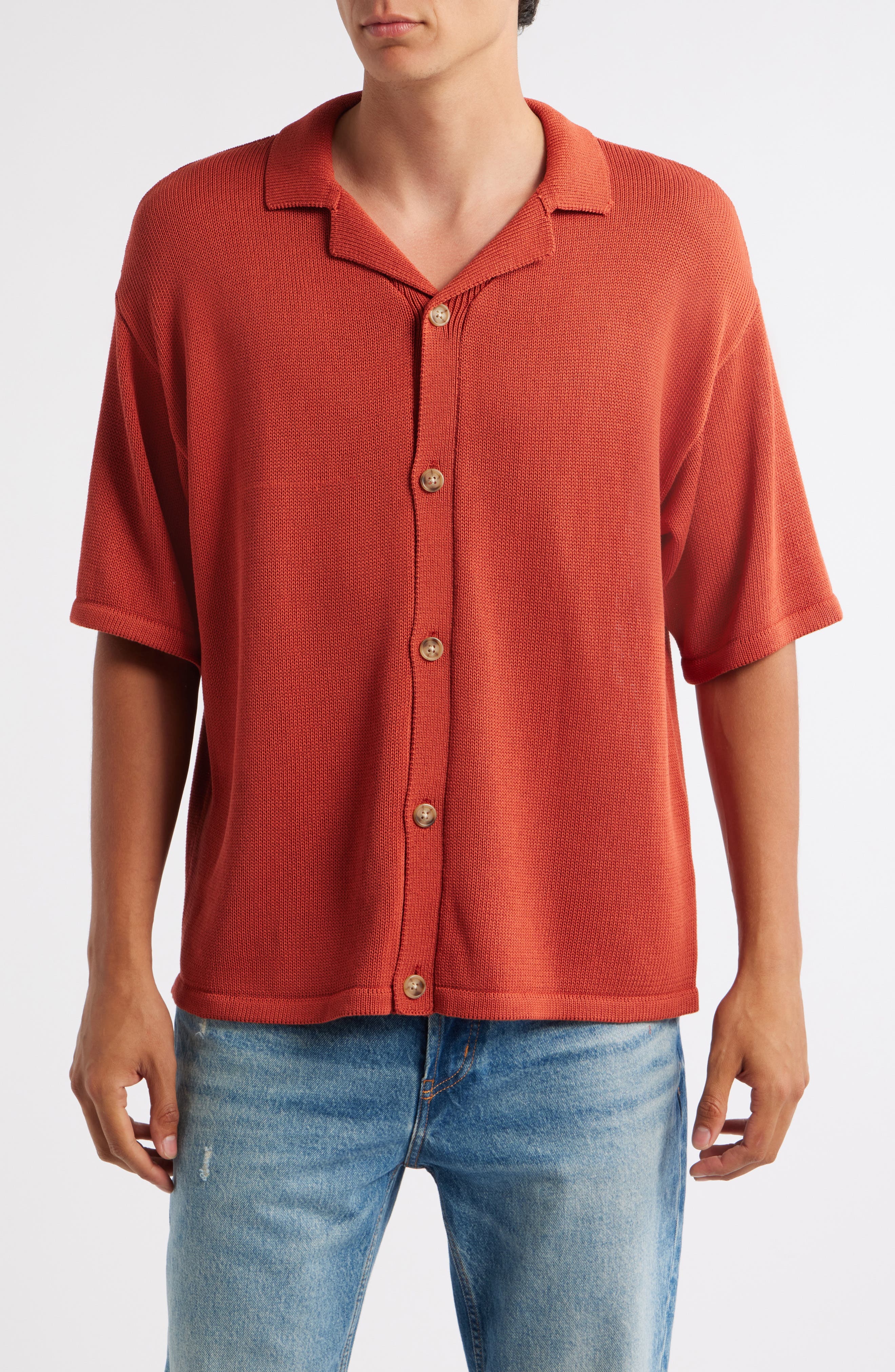 Topman Relaxed Fit Knit Camp Shirt