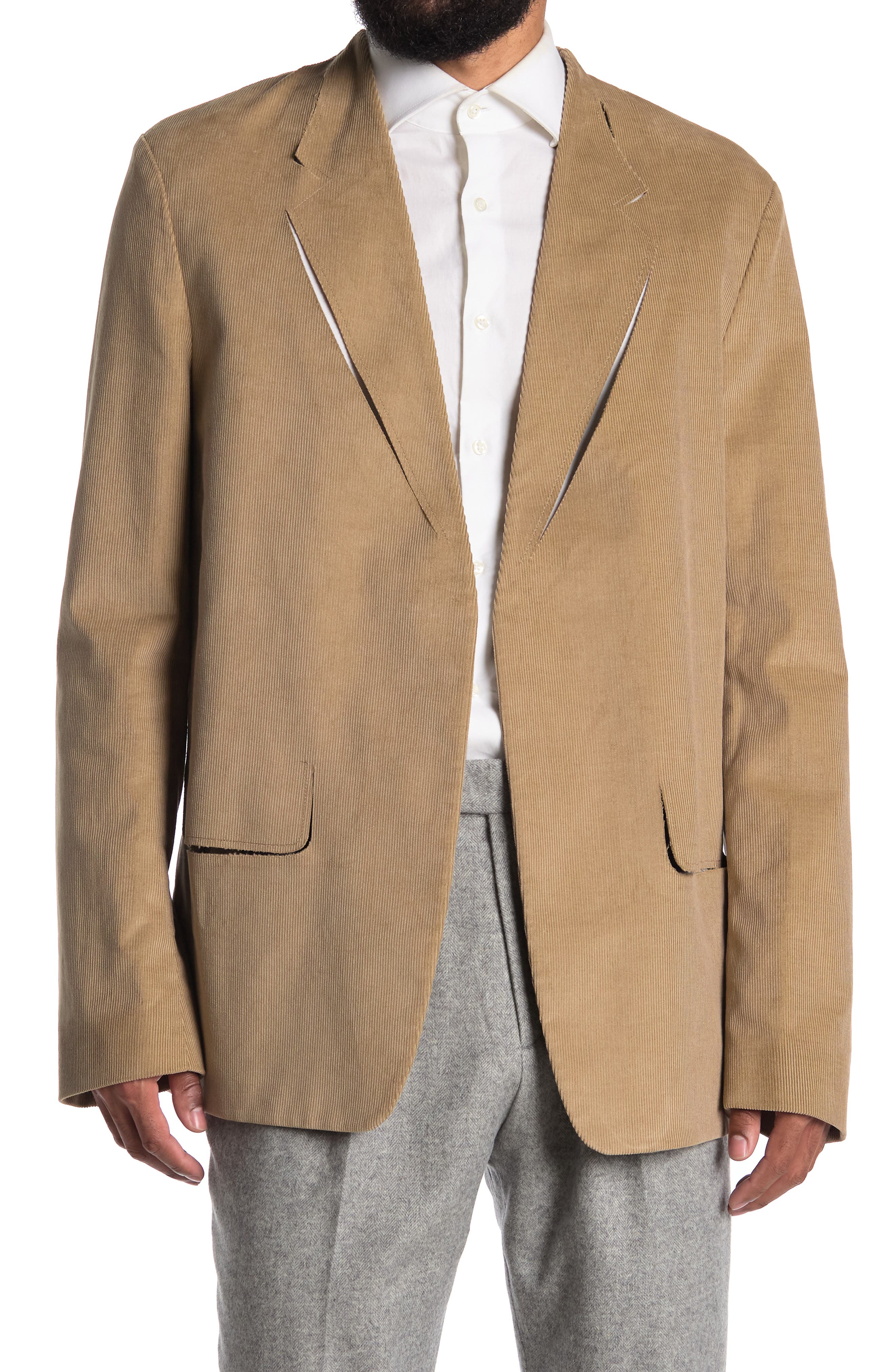 Maison Margiela Beige Corduroy Hidden Button Notch Lapel Sport Coat ...
