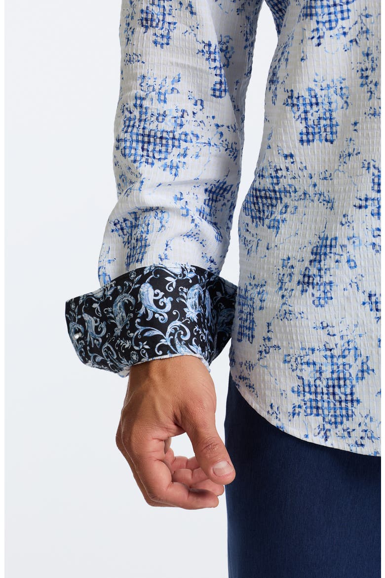 Angola Classic Fit Floral Jacquard Button-Up Shirt, Alternate, color, BLUE