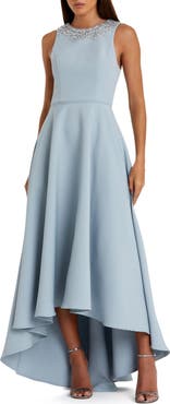 Mac Duggal Crepe Embellished Neck High Low Gown