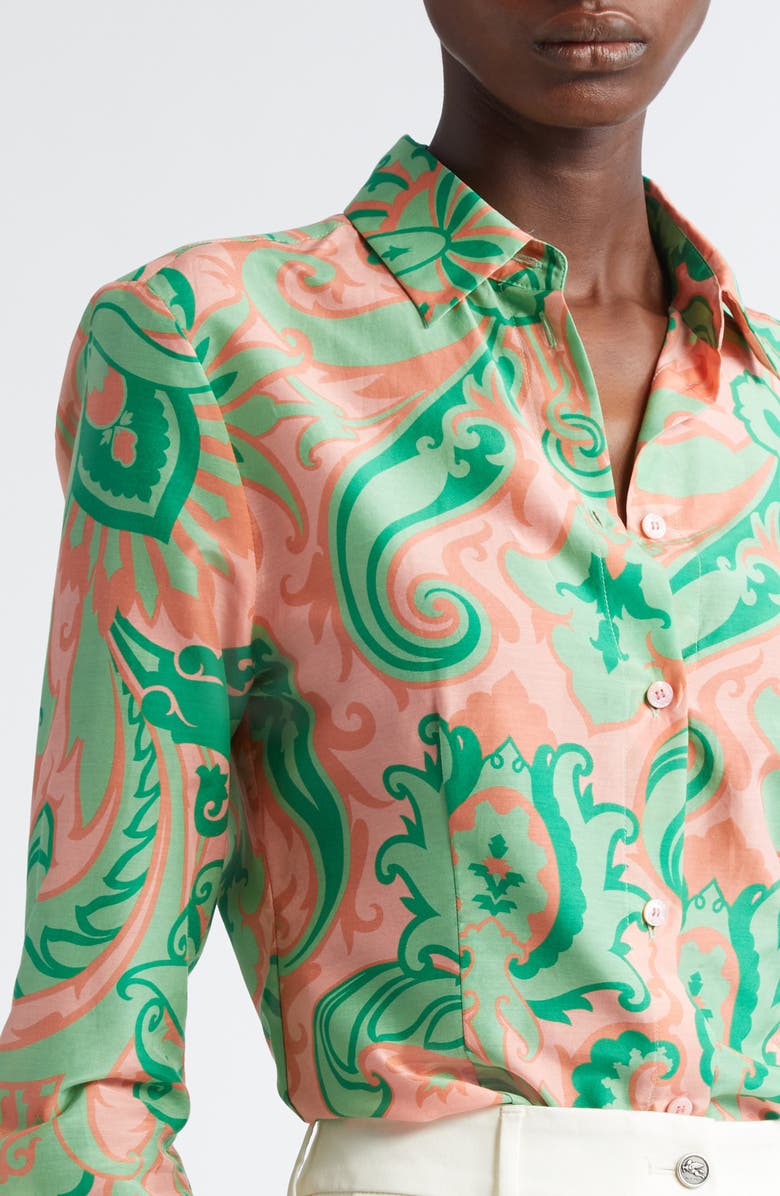 Etro Paisley Cotton & Silk Button-Up Shirt, Alternate, color, 