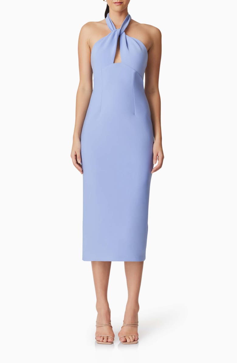Elliatt Victoria Halter Neck Stretch Crepe Cocktail Dress, Main, color, Cornflower