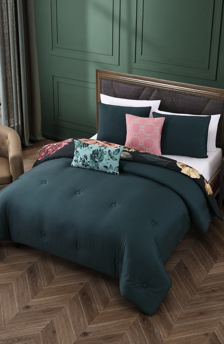 Bebejan Botanical Birds Reversible Cotton Sateen Comforter Set, Alternate, color, Black