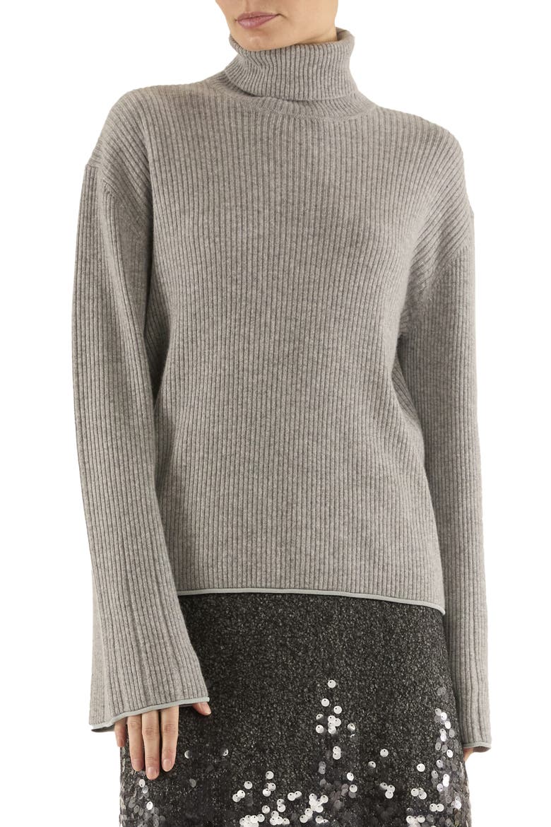 Christina Ribbed Cashmere Turtleneck Sweater, Main, color, HEATHER GREY