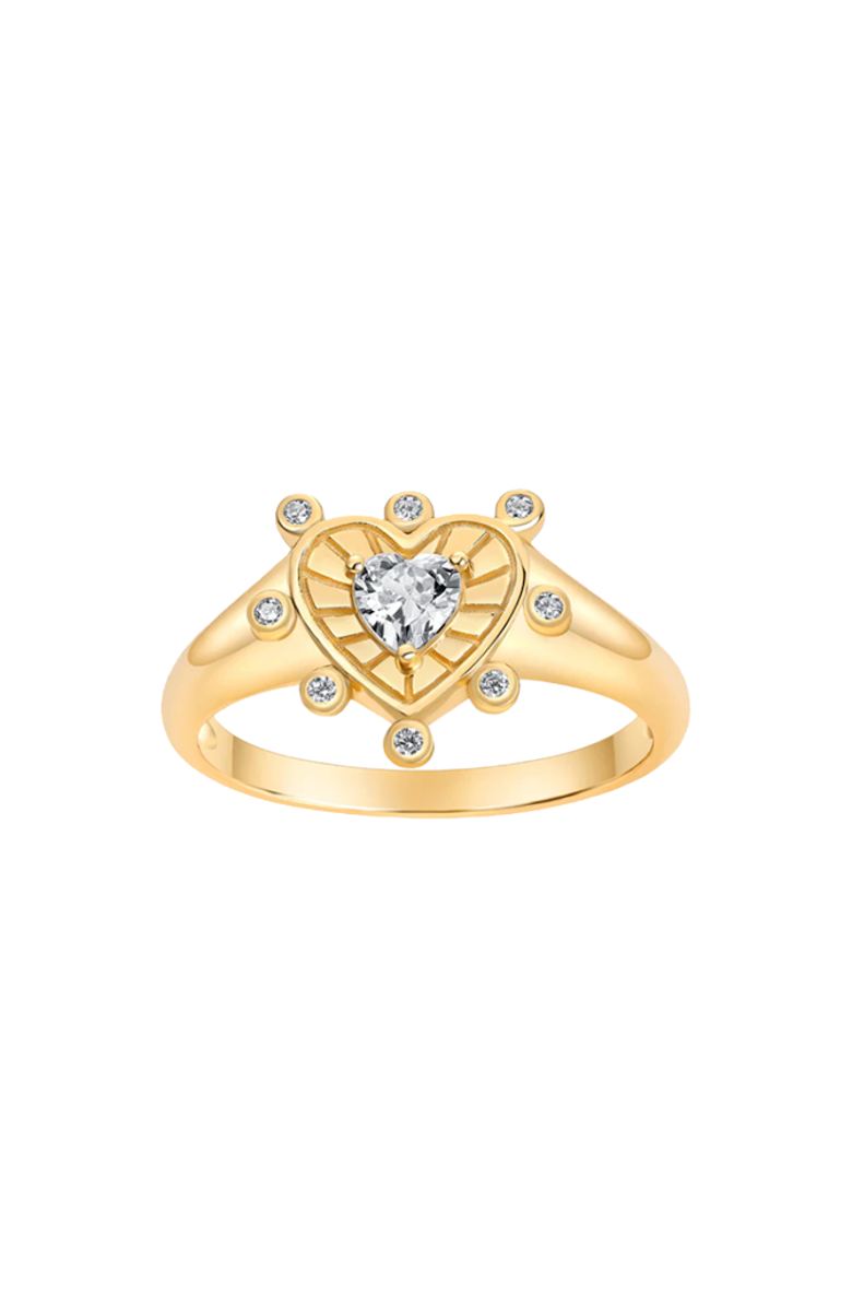 BY ADINA EDEN Scattered CZ Rimmed Heart Signet Pinky Ring, Main, color, Gold