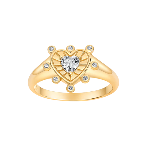 Scattered CZ Rimmed Heart Signet Pinky Ring