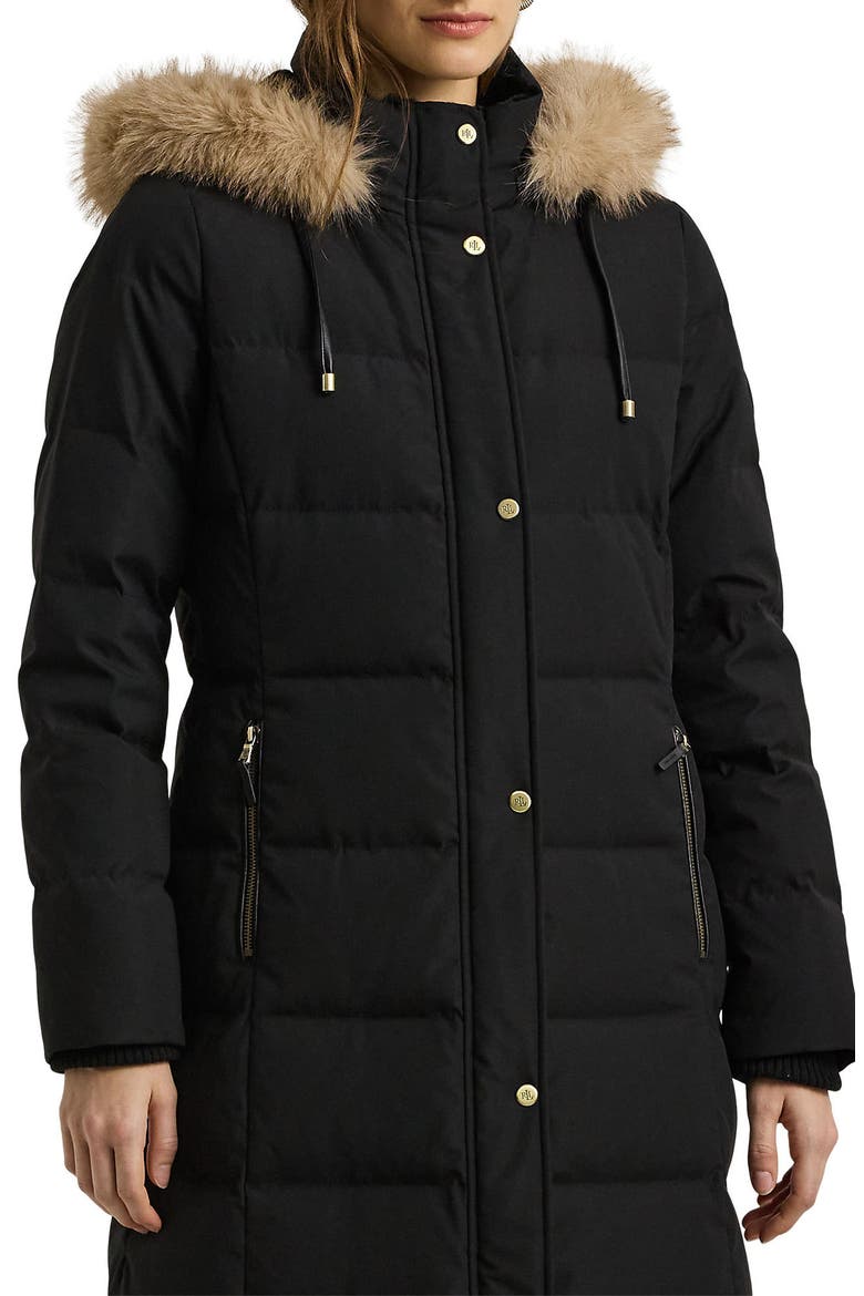 Heritage Down & Feather Fill Puffer with Faux Fur Trim Removable Hood, Alternate, color, BLACK