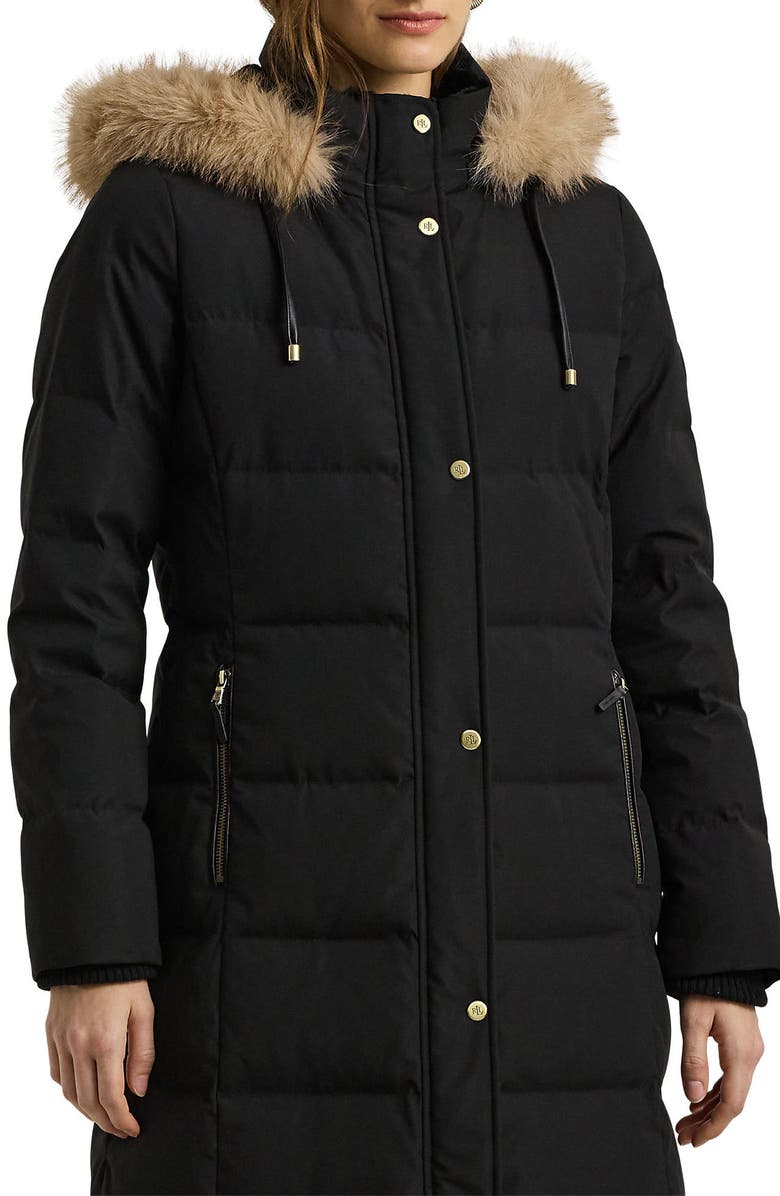 Lauren Ralph Lauren Heritage Down & Feather Fill Puffer with Faux Fur Trim Removable Hood, Alternate, color, Black