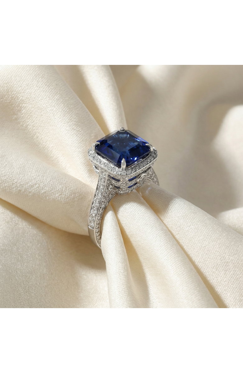 Bliss Diamond 17.45Ct Emerald Cut Blue Sapphire Diamond Ring 14k Gold Lab Grown, Alternate, color, 14K White Gold
