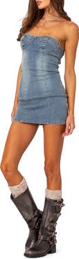 EDIKTED Alissa Strapless Denim Minidress