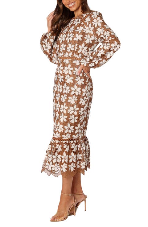 Pierre Floral Long Sleeve Lace Midi Dress