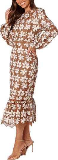 Pierre Floral Long Sleeve Lace Midi Dress