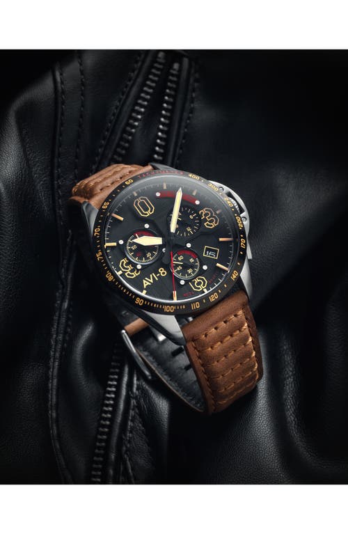 Avi-8 P-51 Mustang Blakeslee Chronograph Leather Strap Watch, 43mm In Brown