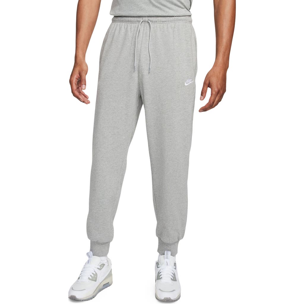 Nike Sportswear Club Tapered Logo-embroidered Cotton-jersey Sweatpants In Dk Grey Heather/white