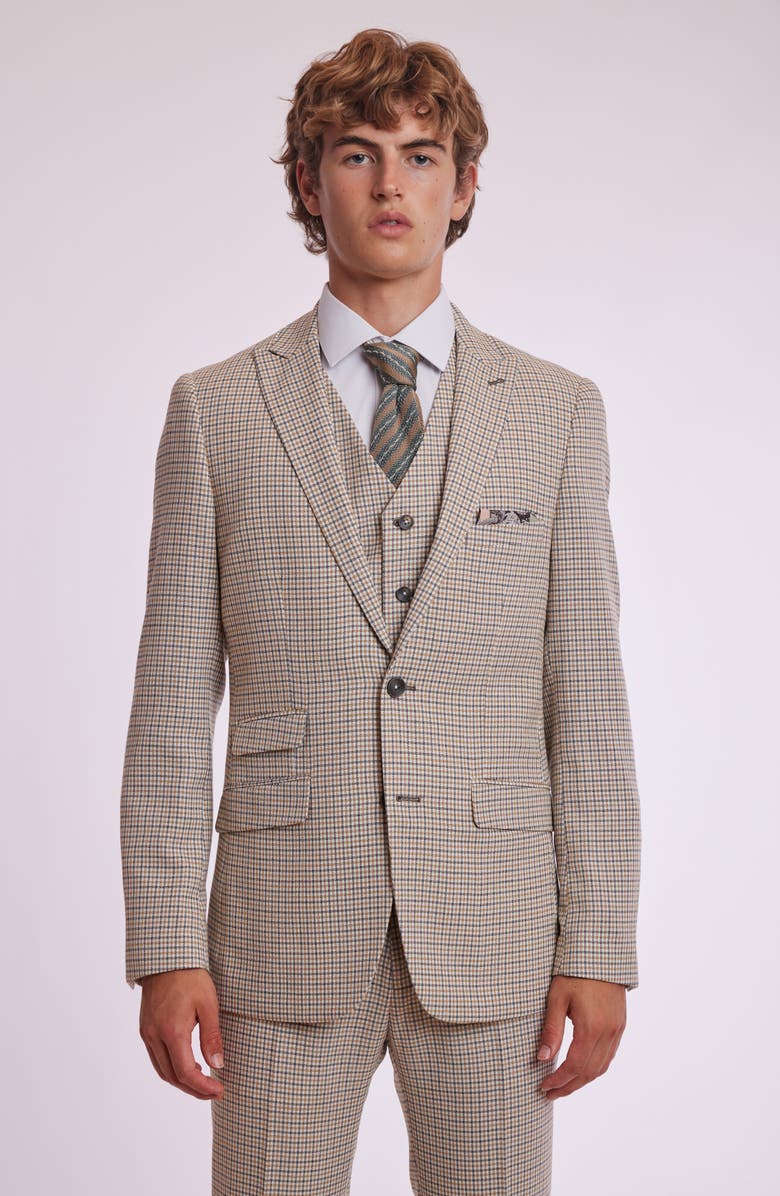 PAISLEY & GRAY Eaton Slim Fit Vest, Alternate, color, Grey White Yellow Gingham