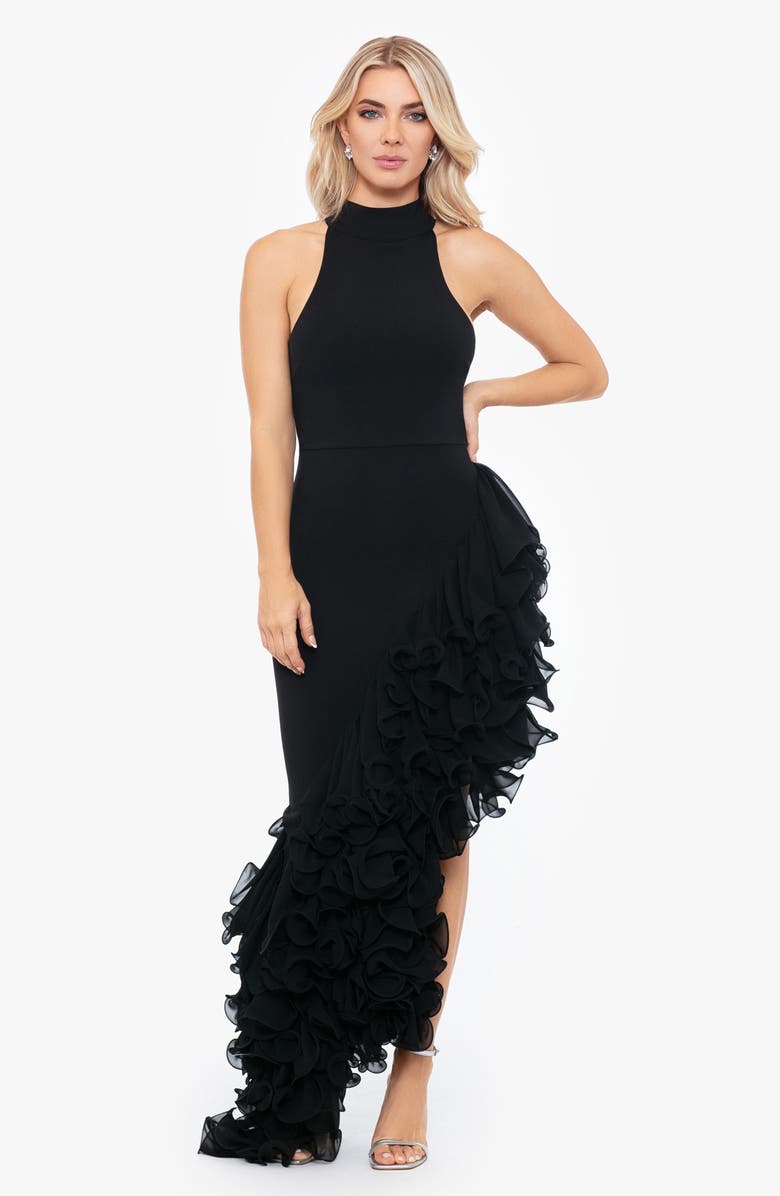 Betsy & Adam Ruffle Detail Asymmetric Body-Con Ponte Gown, Alternate, color, 