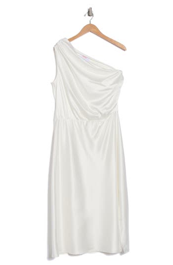 Renee C Women's Satin One Shoulder Midi Dress In Ivory