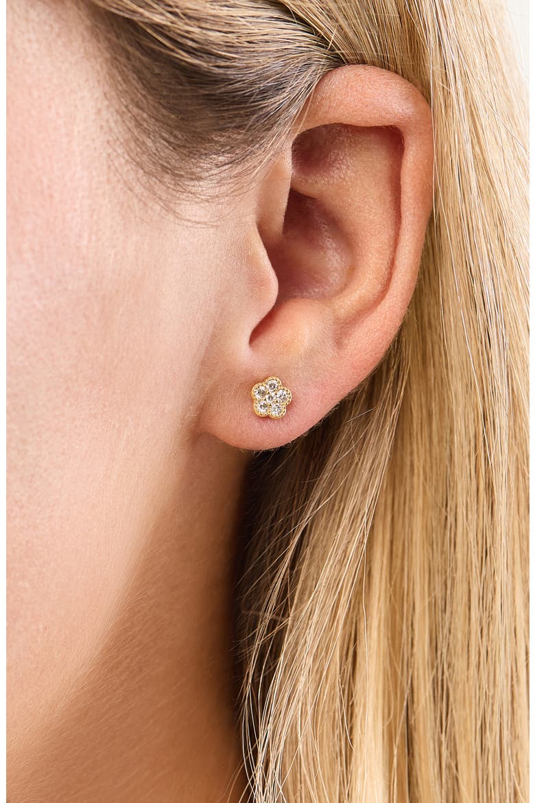 Icon Diamond Flower Stud Earrings, Alternate, color, 18K YELLOW GOLD/ DIAMOND