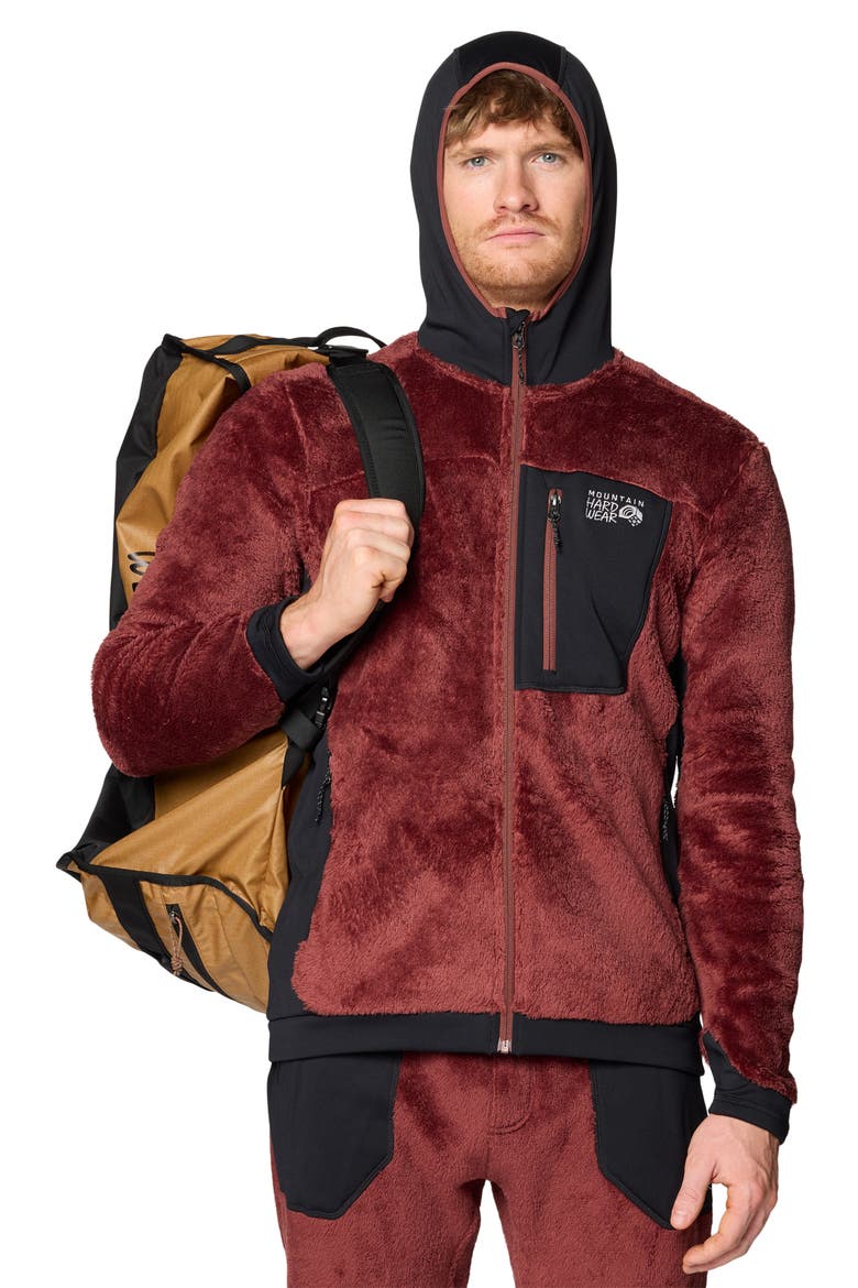Polartec® High Loft Fleece Hooded Jacket, Alternate, color, BOURBON BROWN/ BLACK