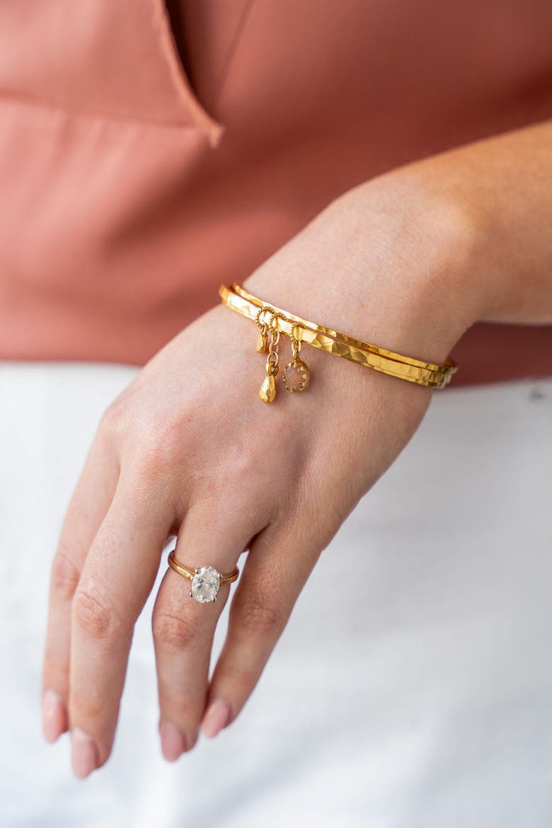 Peach Moonstone Talisman Bangle Bracelet, Alternate, color, Gold