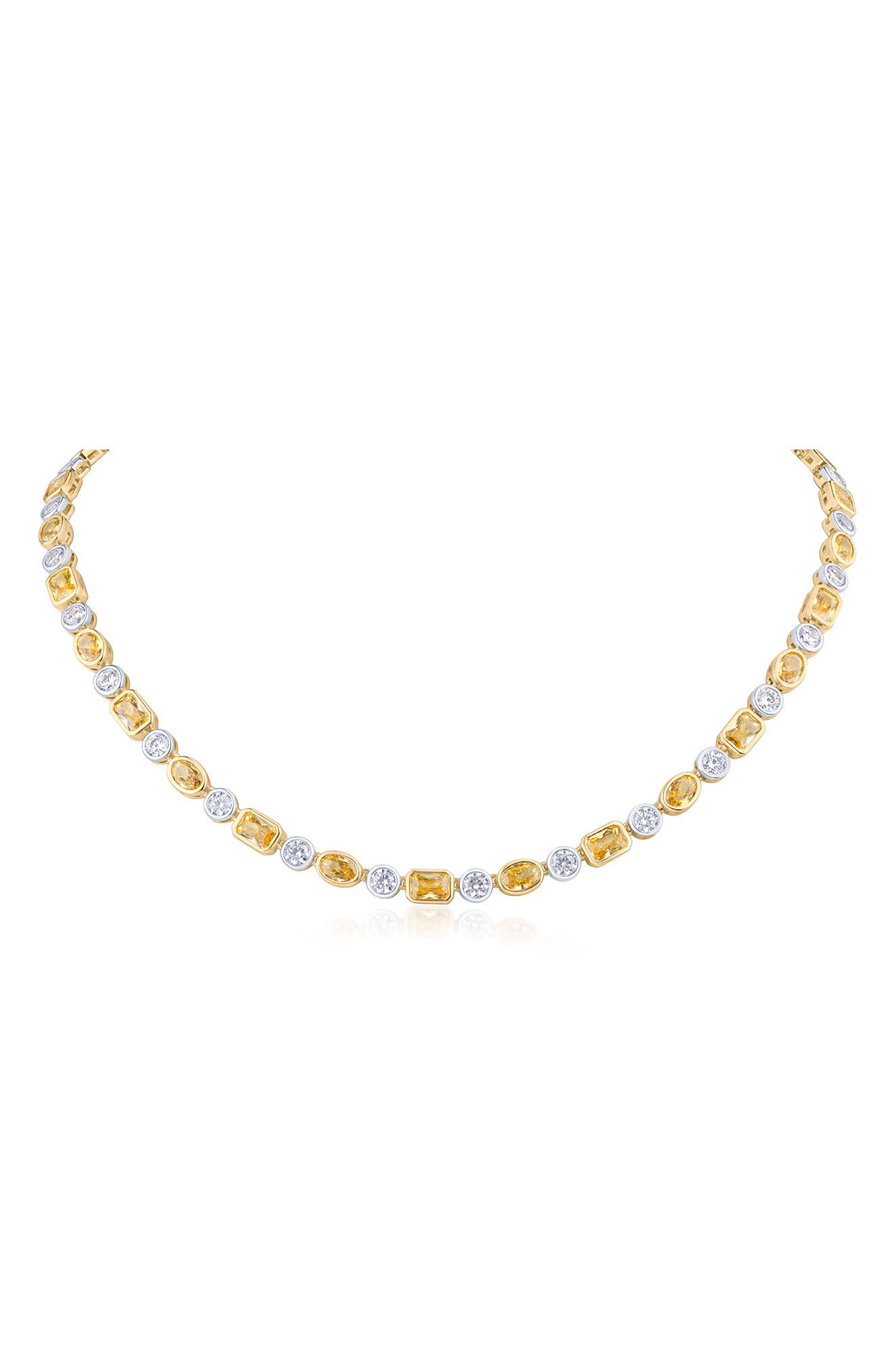 CZ by Kenneth Jay Lane Two-Tone Bezel Cubic Zirconia Collar Necklace