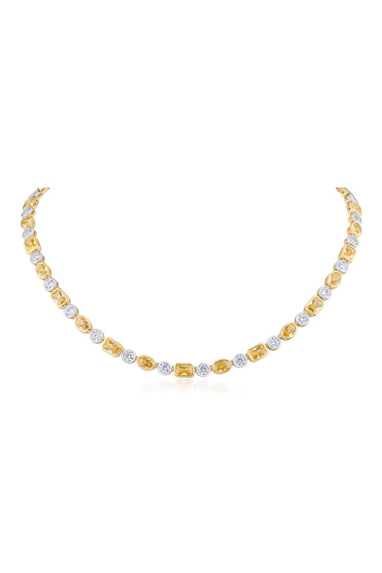 Two-Tone Bezel Cubic Zirconia Collar Necklace, Alternate, color, SILVER/ GOLD