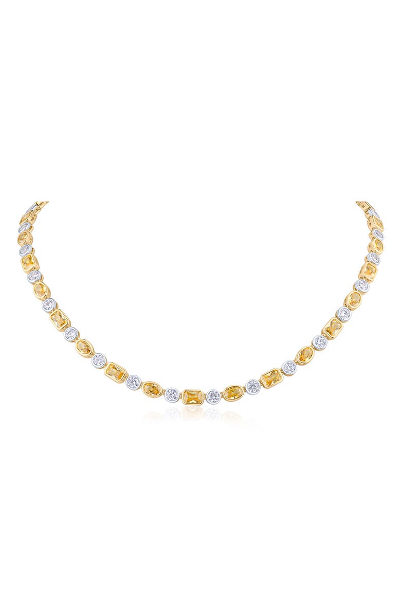 CZ by Kenneth Jay Lane Two-Tone Bezel Cubic Zirconia Collar Necklace, Main, color,