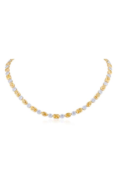 Two-Tone Bezel Cubic Zirconia Collar Necklace